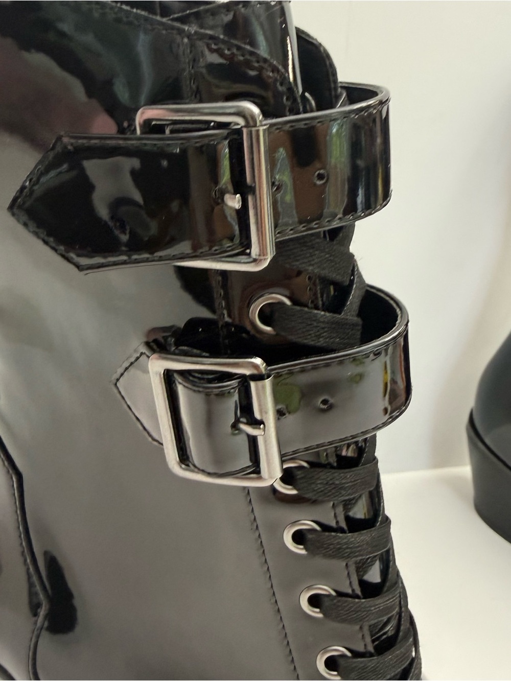 KILLSTAR Dark Sin Boots Womens 8 Black Patent Pointed Toe Buckle Goth Punk New - Picture 13 of 16